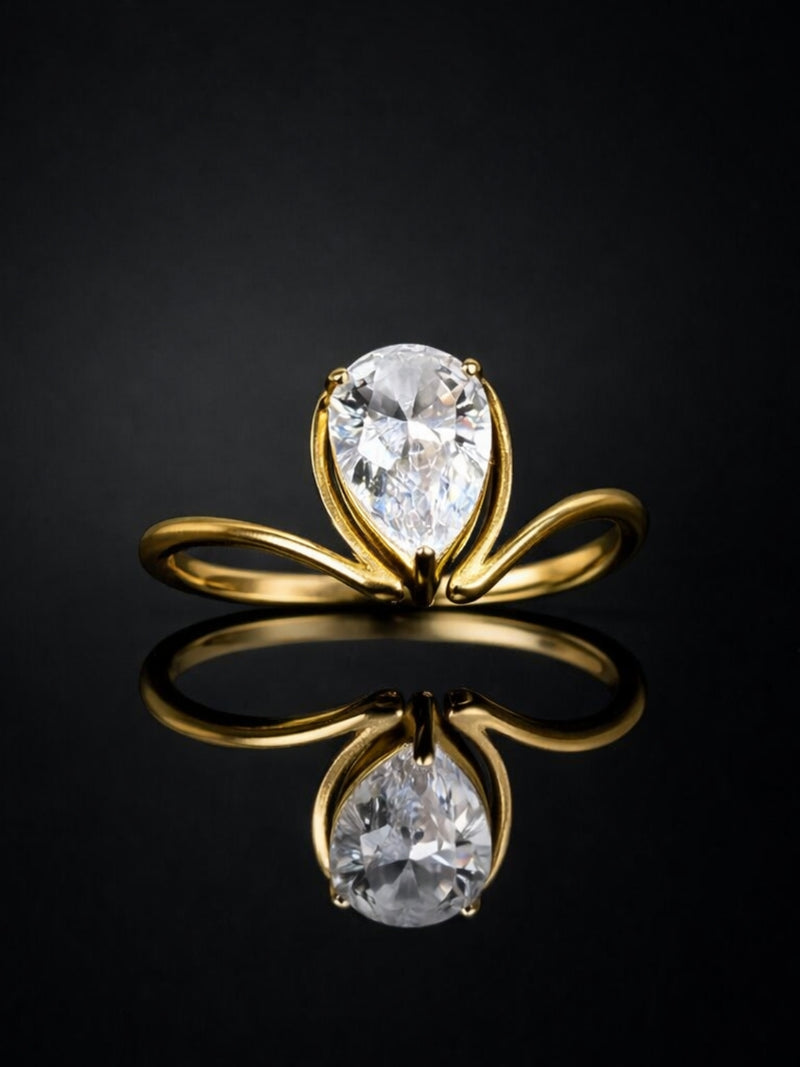 Marquise CZ V Ring – 18K Gold Plated Stainless Steel Statement Ring