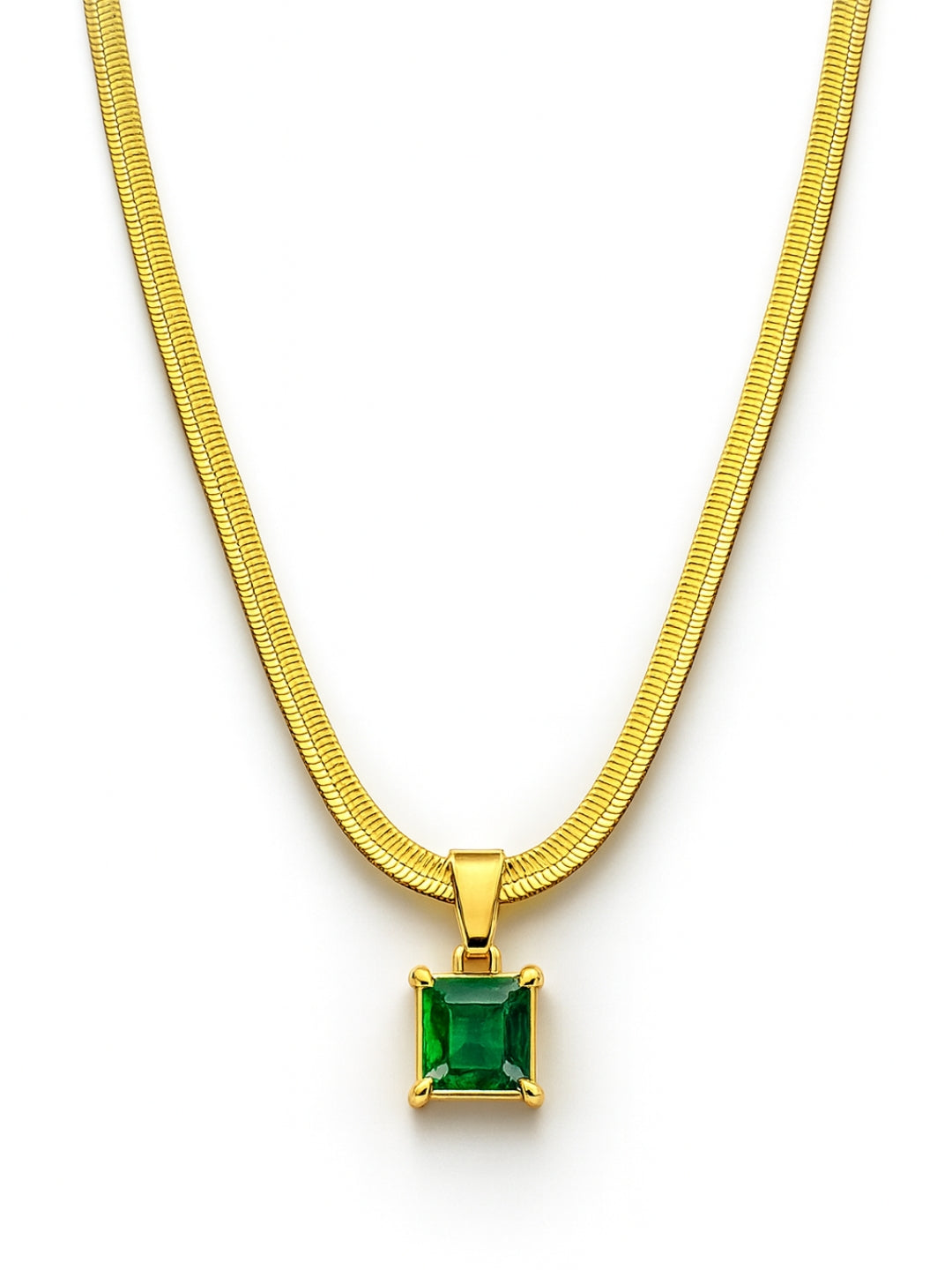 Emerald Stone Neckpiece | 18K Gold-Plated Stainless Steel Necklace