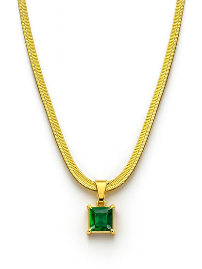 Emerald Stone Neckpiece | 18K Gold-Plated Stainless Steel Necklace