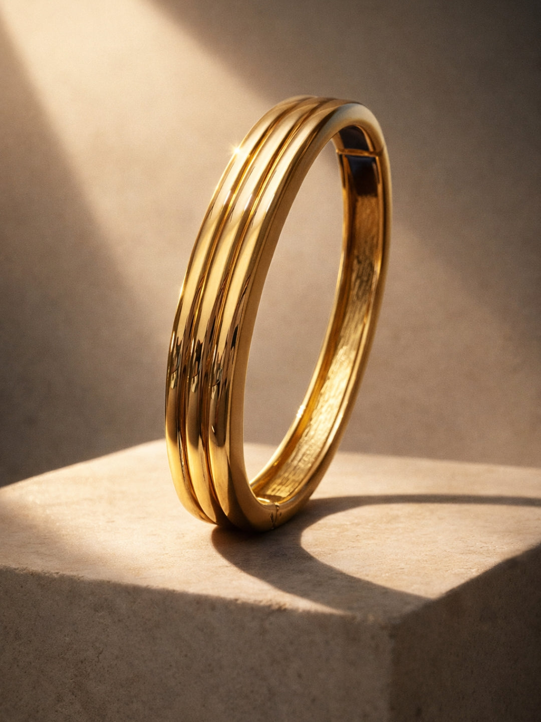 Triple Line Plain Gold Cuff Bracelet | Everyday Stackable Bangle