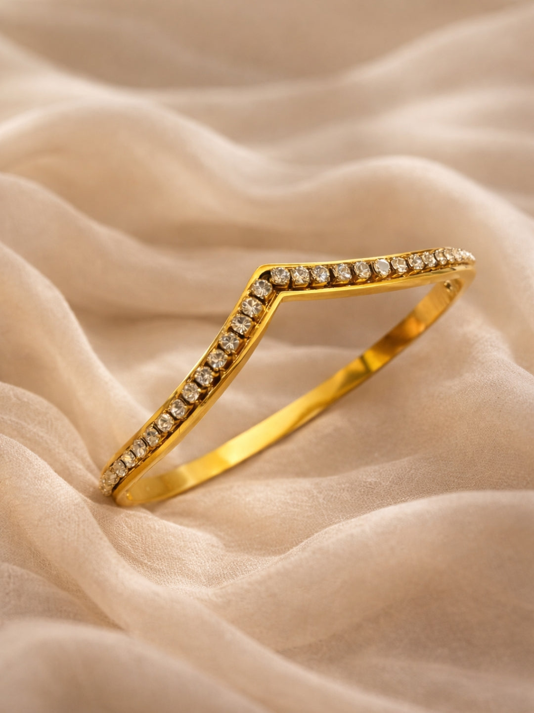 V Studded Cuff Bracelet in 18K Gold Plated Stainless Steel