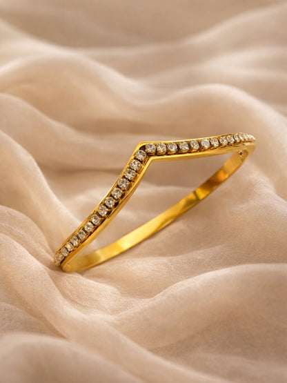 V Studded Cuff Bracelet in 18K Gold Plated Stainless Steel