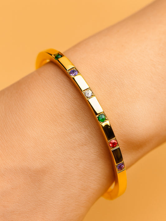18Kt Gold Plated Multi-Stone Studded Bracelet for Women – Stainless Steel, Anti-Tarnish, CZ Stones