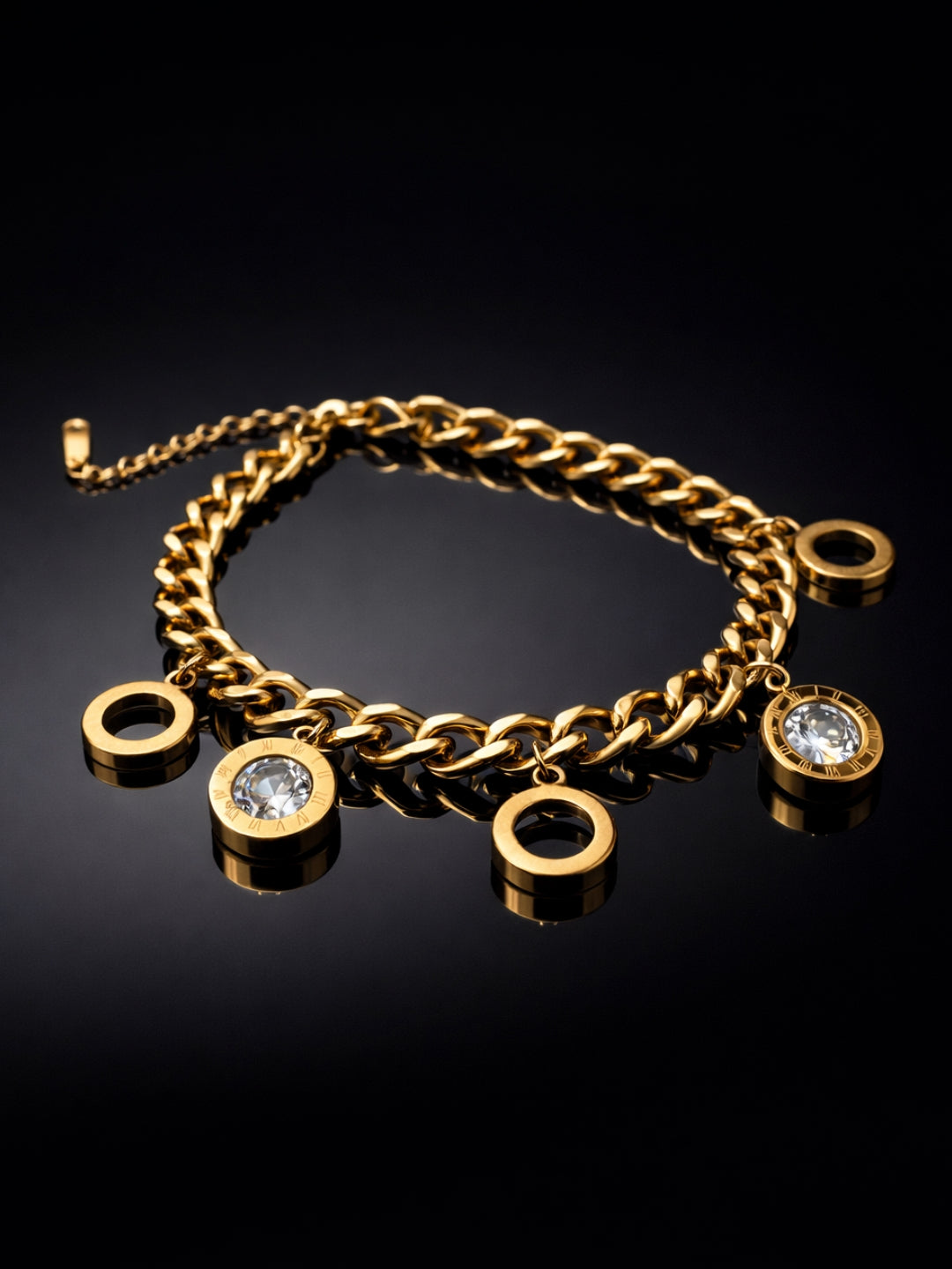 18K Gold Cuban Chain Roman Drop Charm Bracelet | Anti-Tarnish