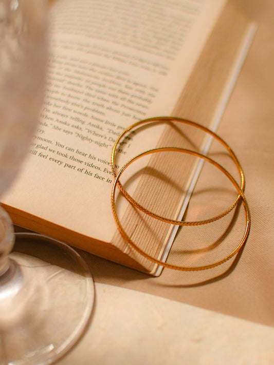 Classic 18K Gold Bangles – Anti-Tarnish, Everyday Wear (Set of 2)