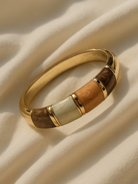 Shades of Beige Gold-Striped Enamel Bracelet | Anti-Tarnish Jewelry