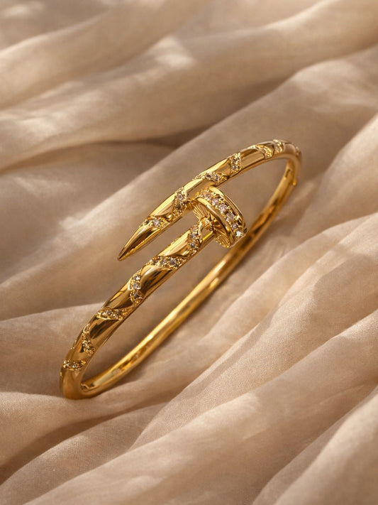 18K Gold Plated Spiral Nail Cuff Bracelet with CZ | Anti-Tarnish