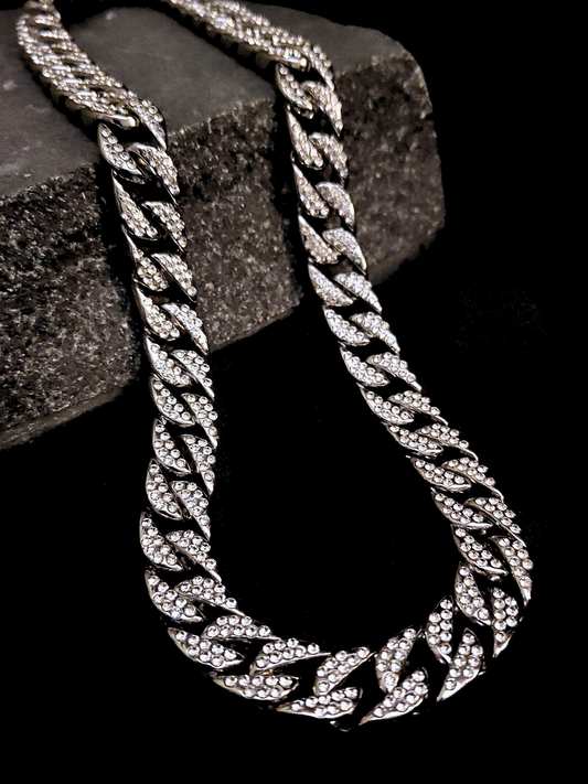 Iced Out Double-line Studded Cuban Chain