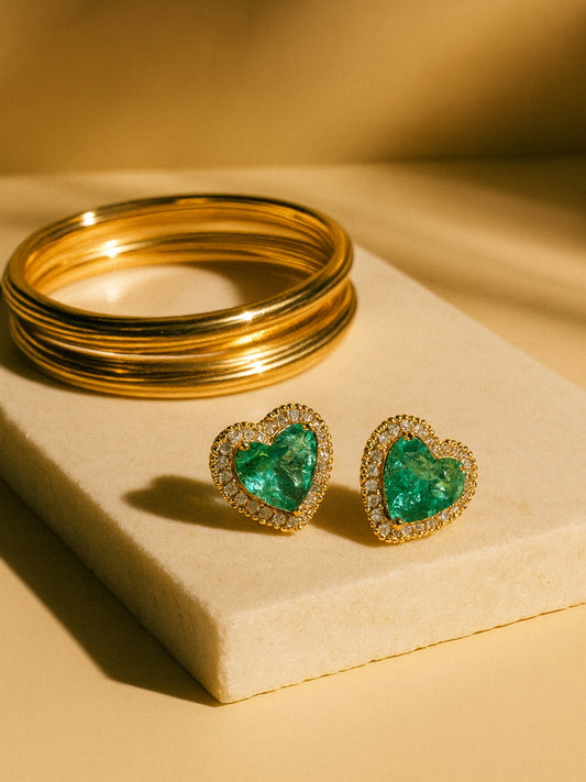 Emerald Doublet stone Heart Studs