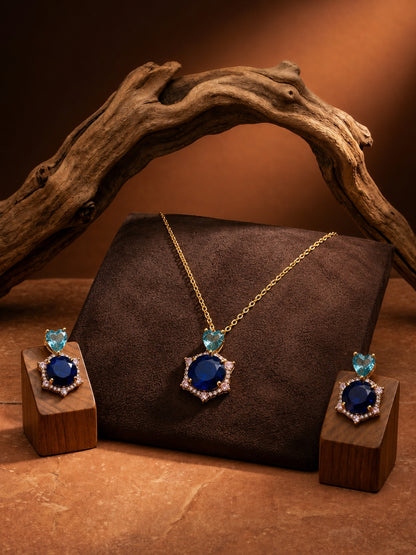 Cobalto Navy Halo Necklace & Earring Set, 18K Gold-Plated