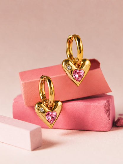 Rosé Heart Charm Hoop Earrings, 18K Rose Gold-Plated