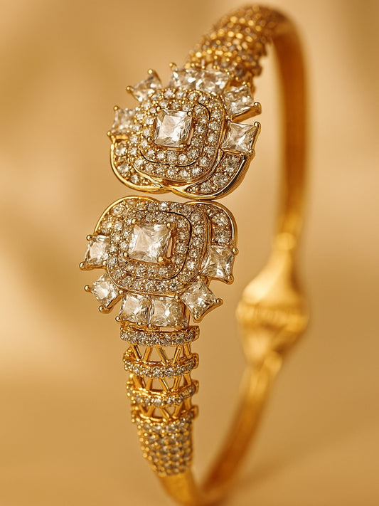 Ethnic White Stone Studded Cuff – 18K Gold Plated, 316L Stainless Steel