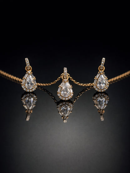 18K Rose Gold Teardrop CZ Pendant & Earrings Set for Women