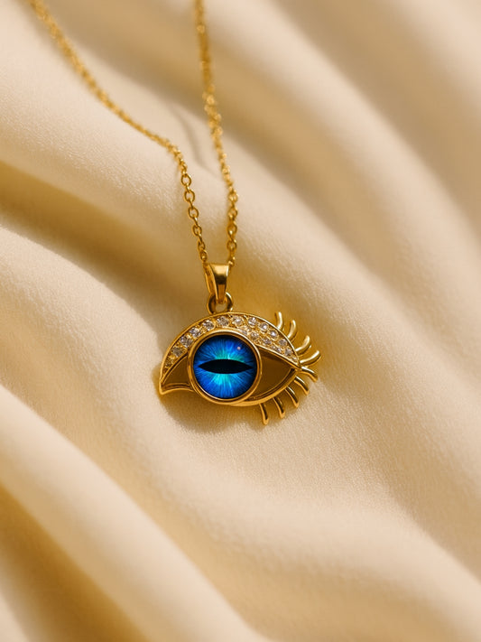 Bold Blue Evil Eye Pendant Neckpiece in 14K Gold – Anti Tarnish