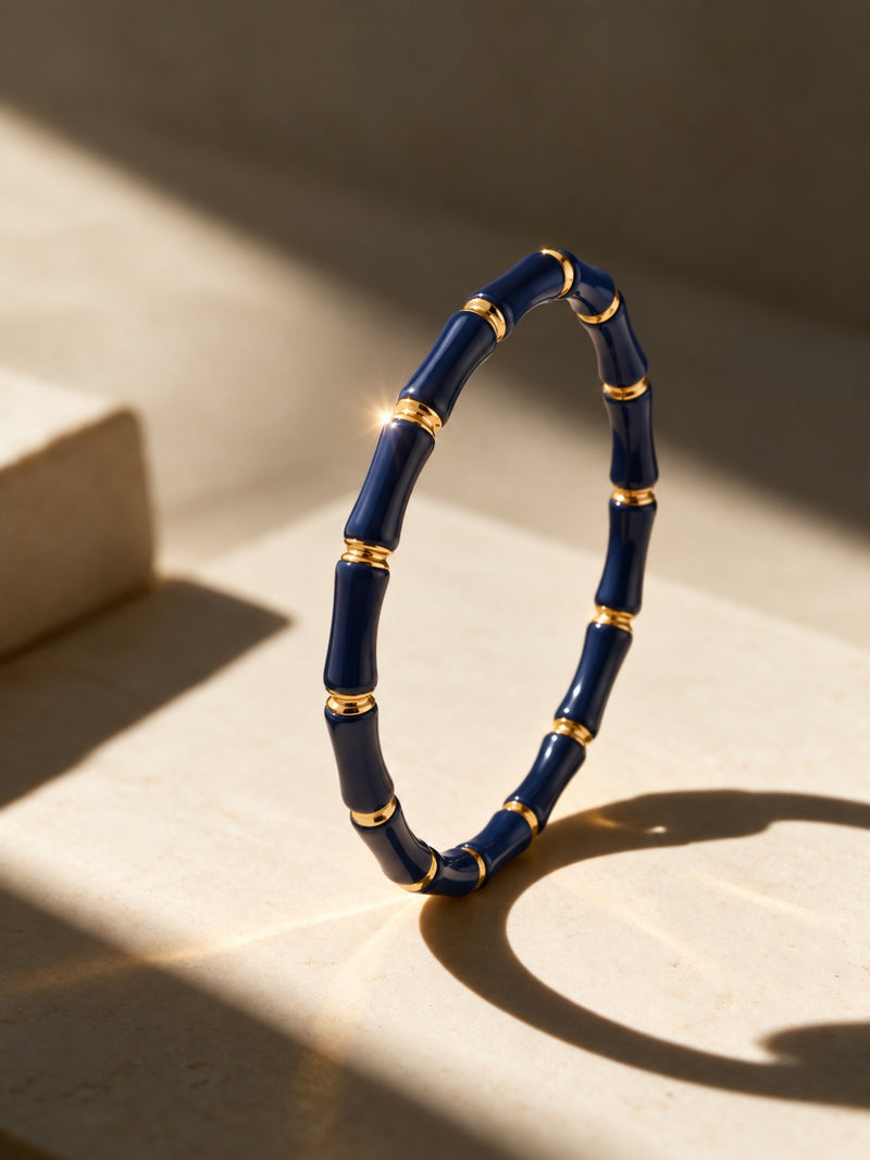 Navy Bamboo bracelet -18KT Gold Plated