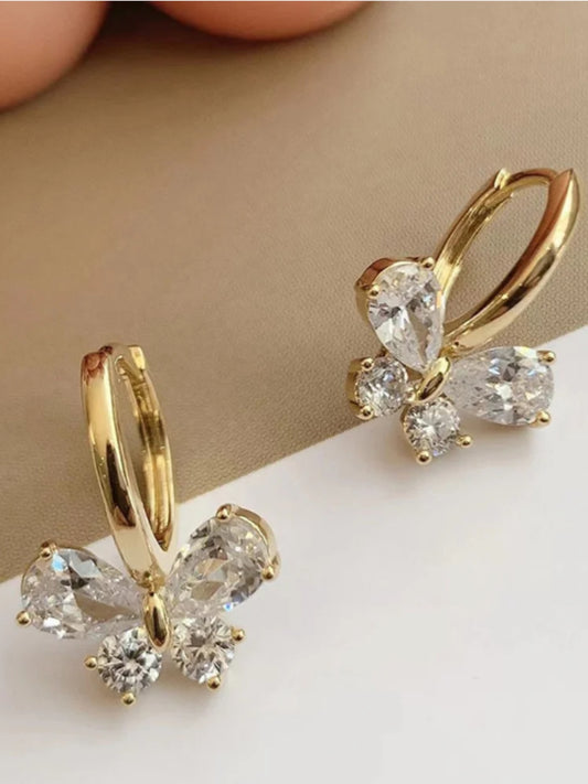 Gold Butterfly CZ Hoops | Sparkling Crystal Butterfly Earrings