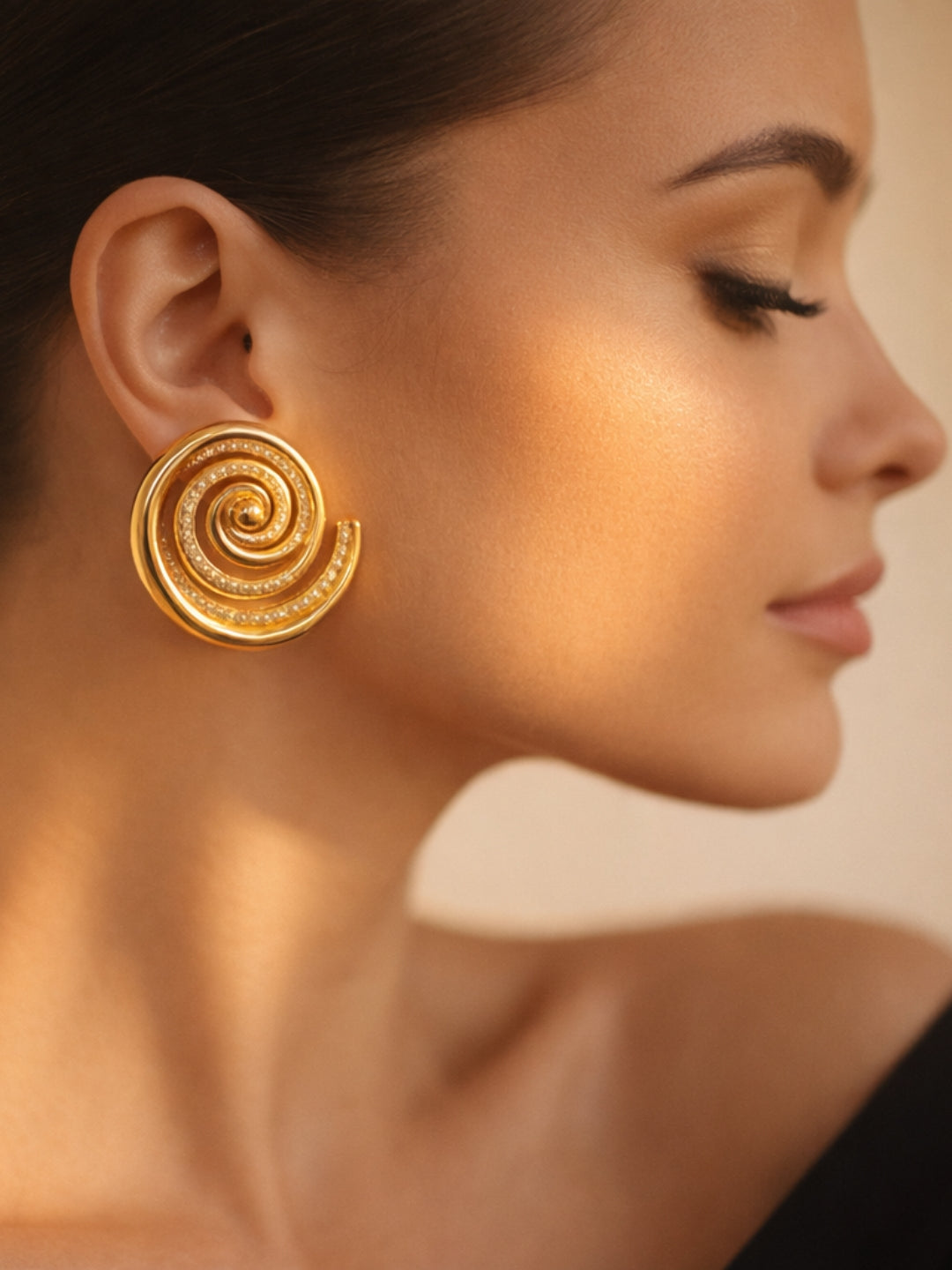 Spiral Rhinestone Stud Earrings – 18K Gold Plated CZ Studs