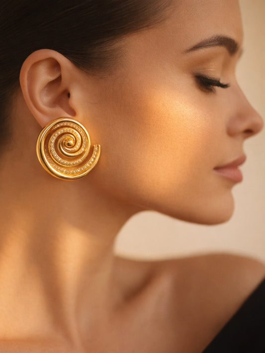 Spiral Rhinestone Stud Earrings – 18K Gold Plated CZ Studs