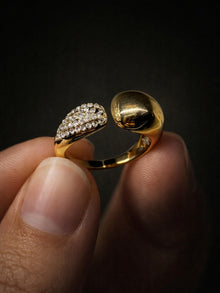 18K Gold Nano Pavé Blob Adjustable Ring – CZ Anti-Tarnish Statement Ring