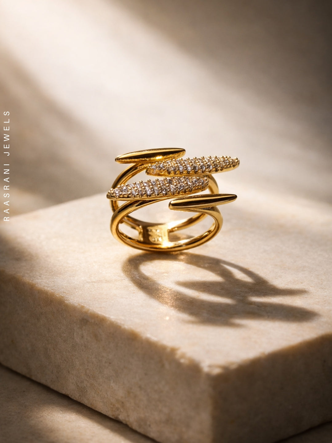 4-Line AD Studded Gold Ring | Anti-Tarnish Everyday Statement Ring