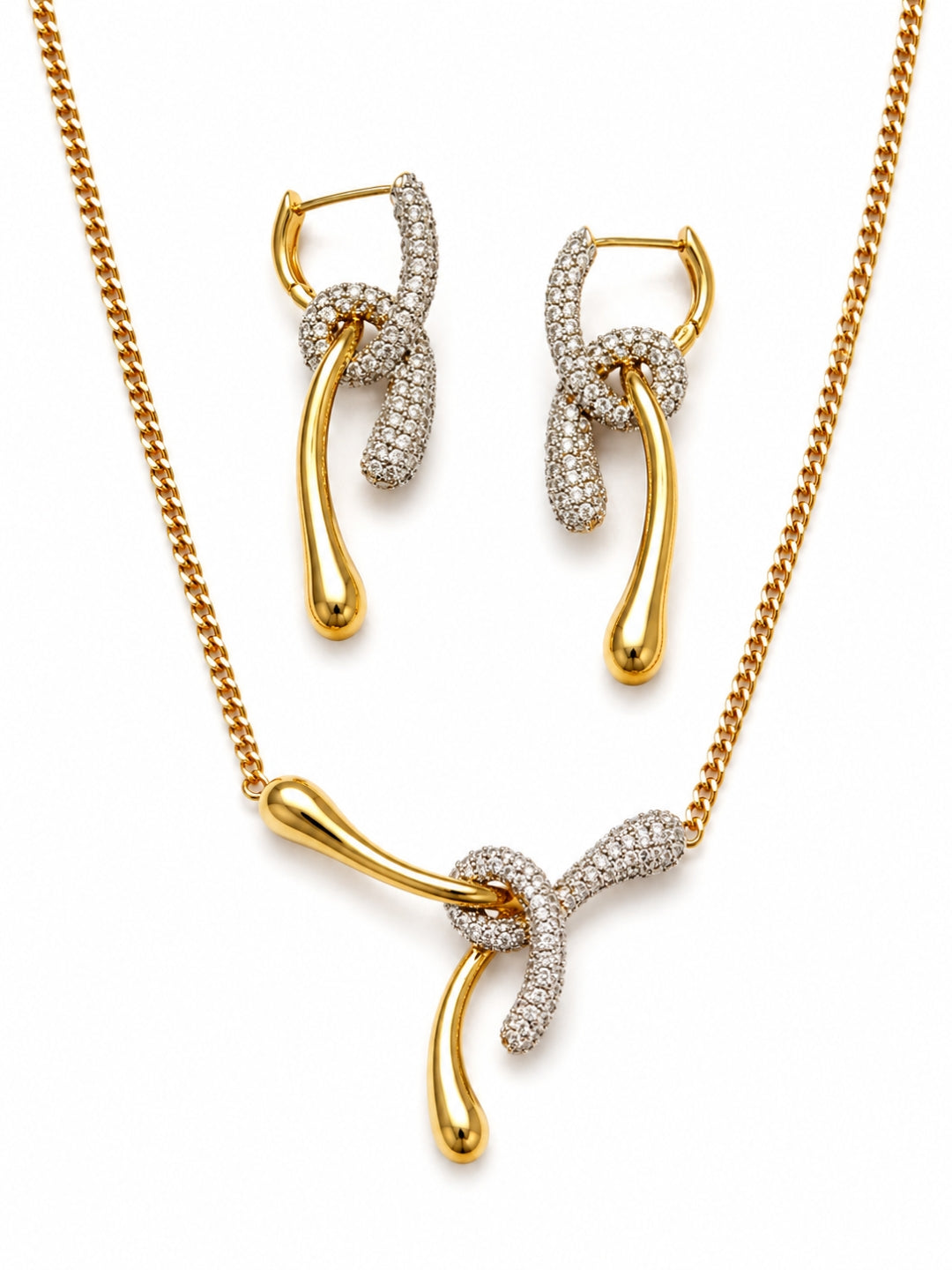Nodo Two-Tone Knot Necklace & Earring Set, 18K Gold-Plated