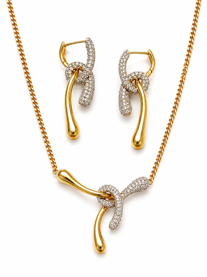 Nodo Two-Tone Knot Necklace & Earring Set, 18K Gold-Plated