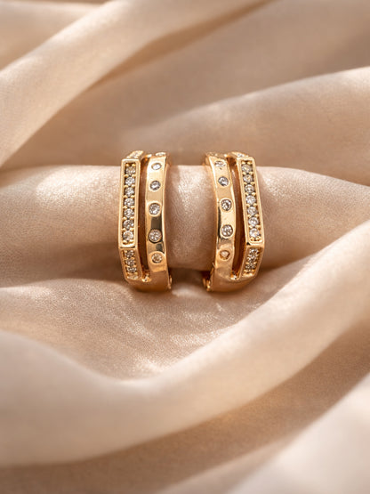 Zig Zag Studded Rose Gold Hoops | Anti-Tarnish Everyday Earrings