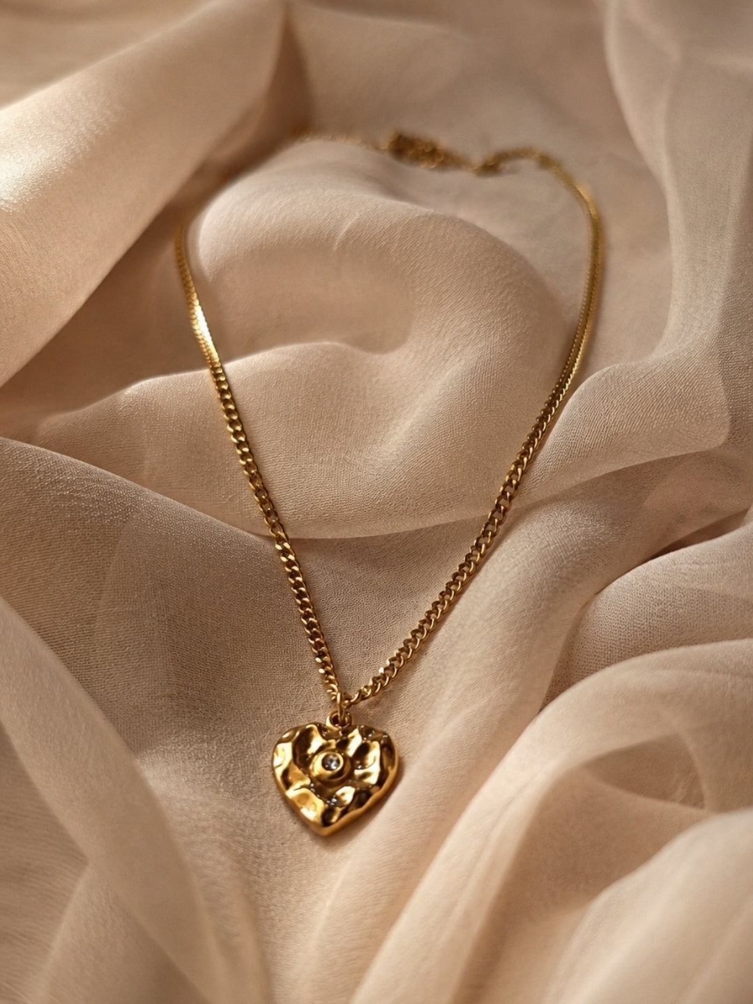 18K Gold Heart Charm Necklace with CZ | Anti Tarnish Chain
