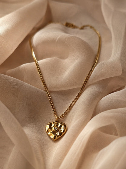 18K Gold Heart Charm Necklace with CZ | Anti Tarnish Chain
