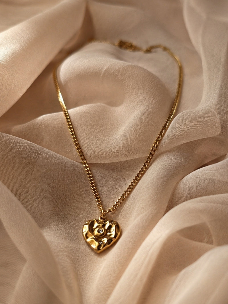 18K Gold Heart Charm Necklace with CZ | Anti Tarnish Chain