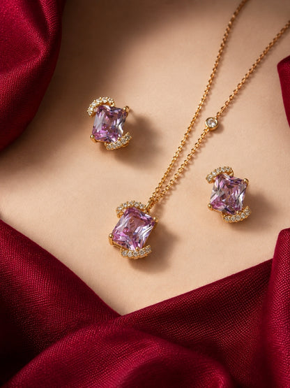 Amelie Amethyst Crystal Pendant Set — 18K Gold Plated