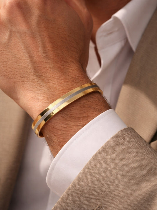 18K Gold Plated Striped Kada for Men | Stainless Steel Bracelet