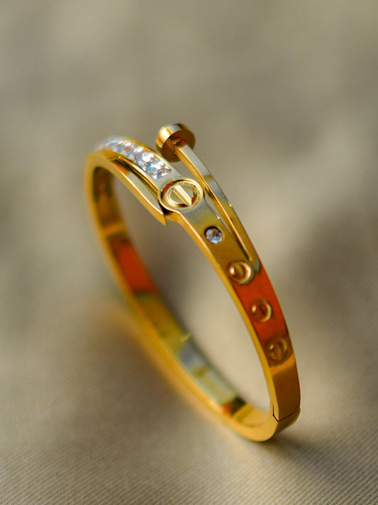 Luxury Nail Studded Bracelet – 18K Gold Plated, Water Resistant, Small Size
