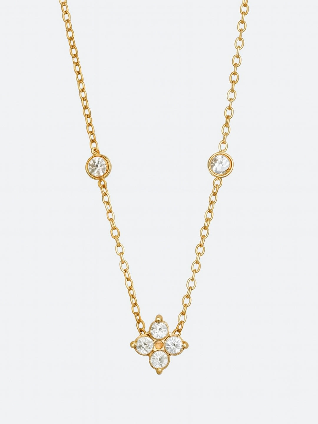 Clover CZ Bead Studded Neckpiece – 14K Gold Plated Everyday Necklace