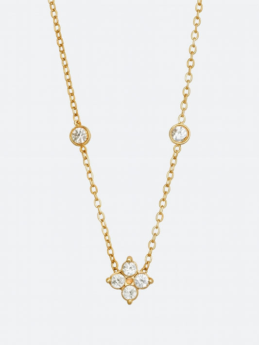 Clover CZ Bead Studded Neckpiece – 14K Gold Plated Everyday Necklace