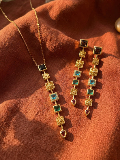 Gothic Pastel Statement Necklace & Earrings Set – 18K Gold Plated