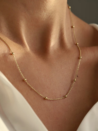 Beaded Slim Gold Chain – 18K Gold Plated, Everyday Waterproof Necklace
