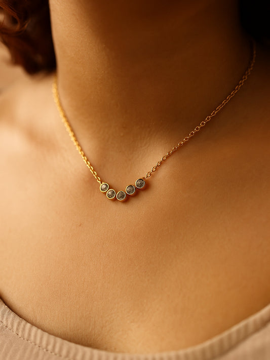 V Studded Pendant Necklace – Gold Plated Stainless Steel, Premium AD Stones, Adjustable Length