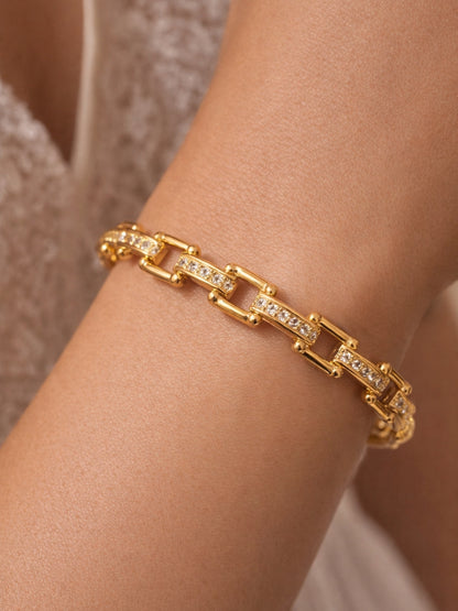 Gold Chain Link CZ Studded Bracelet | Anti-Tarnish Everyday Jewelry
