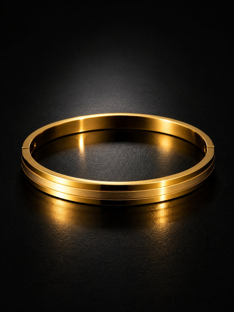 Ribbed Kada Bangle for Men, 18K Gold-Plated