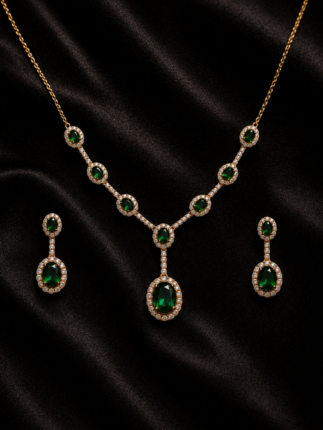Foresta Green Halo Necklace & Earring Set, 18K Gold-Plated