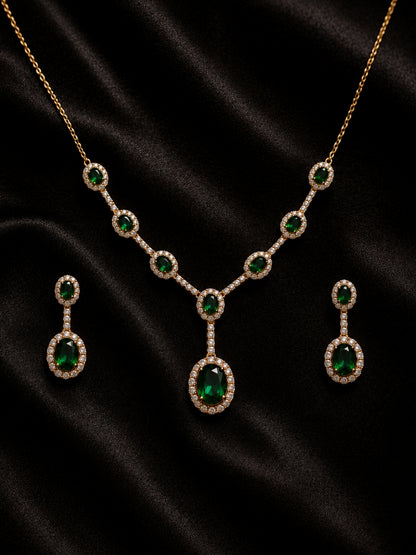 Foresta Green Halo Necklace & Earring Set, 18K Gold-Plated