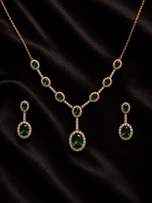 Foresta Green Halo Necklace & Earring Set, 18K Gold-Plated