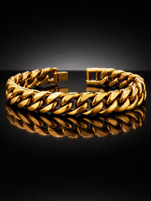 18K Gold Plated Cuban Link Bracelet for Men, Thick Stainless Steel by RaasRani