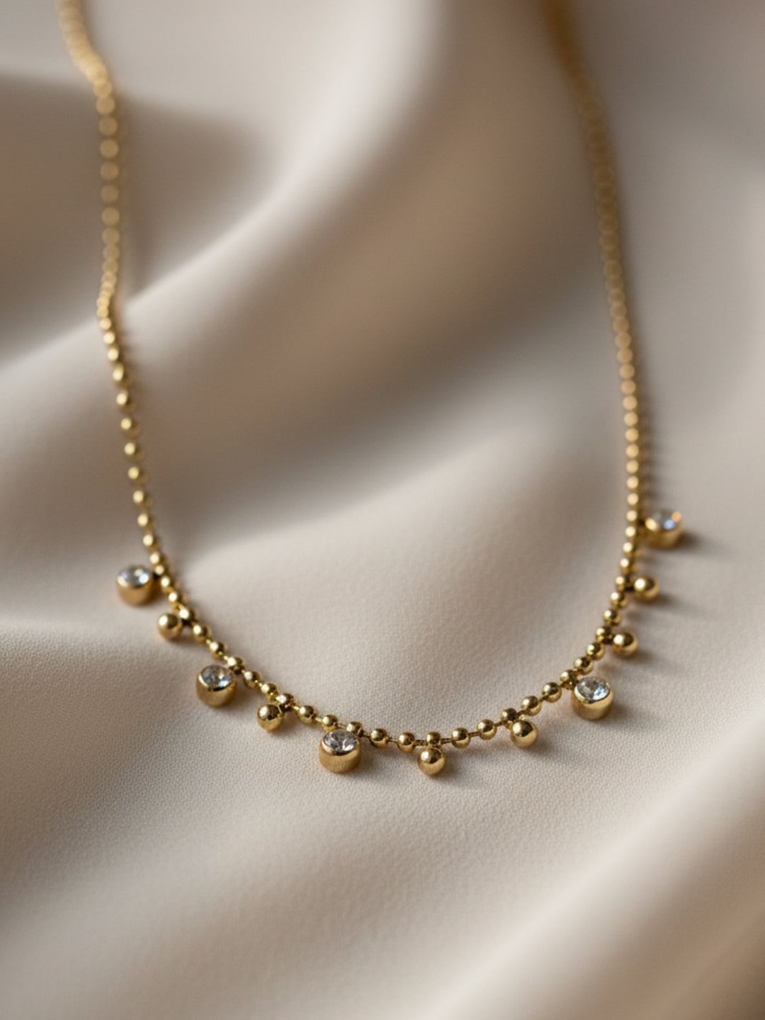 Anti-Tarnish White Stone Beaded Chain | 18K Gold CZ Jewelry