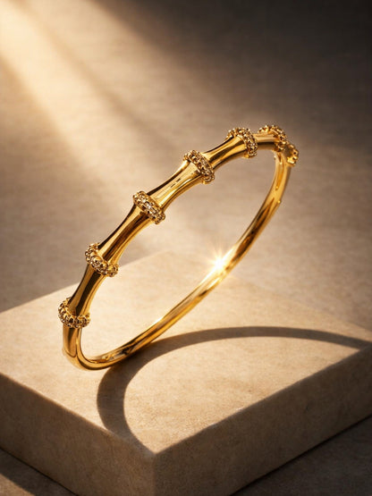 Bamboo Studded Thin Gold Bracelet | 18K Gold Plated CZ Bangle