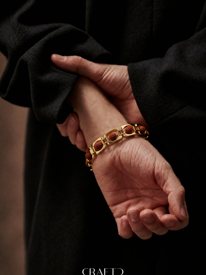 Rudraksha Bead Bracelet for Men – Thick 18K Gold Plated