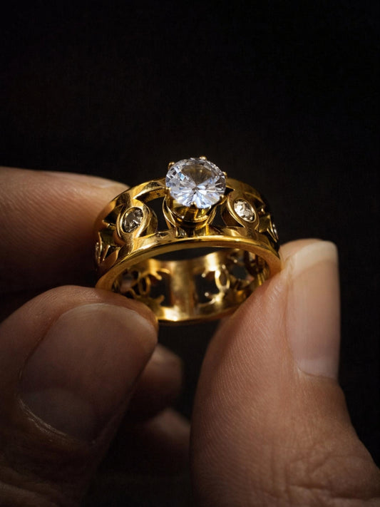 Brand Inspired Gold Designer Solitaire Ring | Anti-Tarnish, Size 6