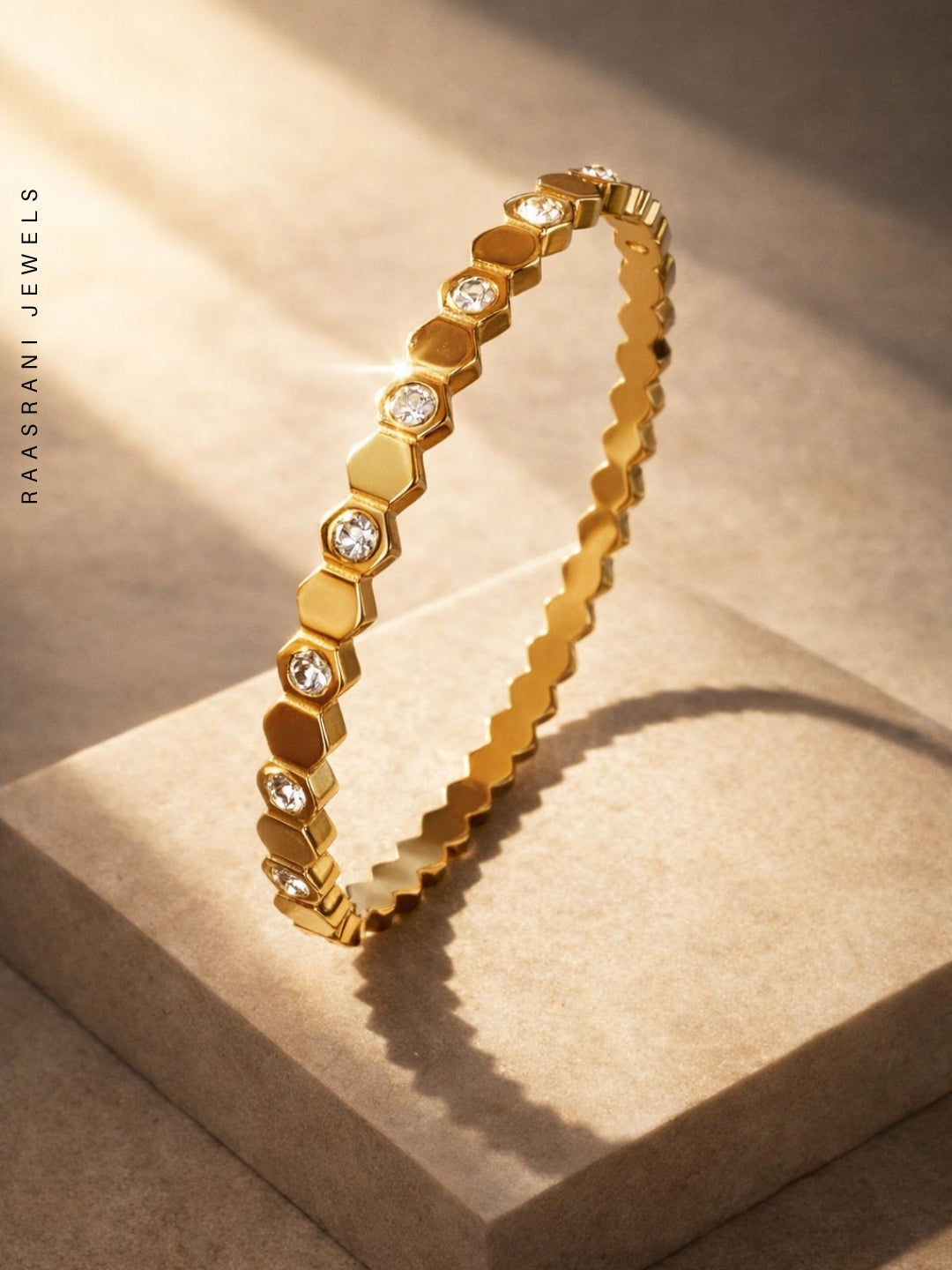 Hexagon Half Studded Gold Bracelet | Anti-Tarnish CZ Bracelet