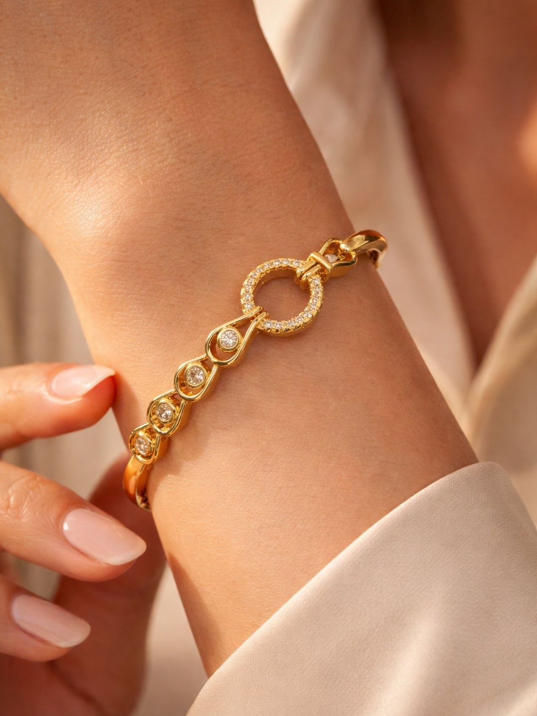 Circular CZ Studded Gold Bracelet | Anti-Tarnish Everyday Bangle